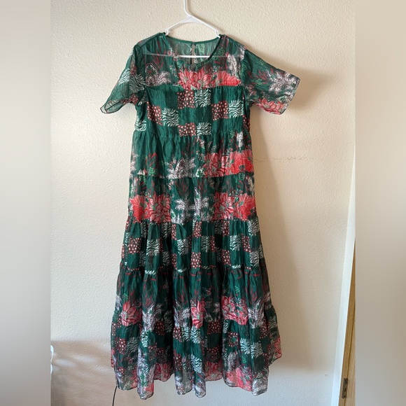 NWT Anthropologie Bhanuni Jyoti Tiered Short Sleeve Maxi Floral Tropical Dress - Picture 10 of 16